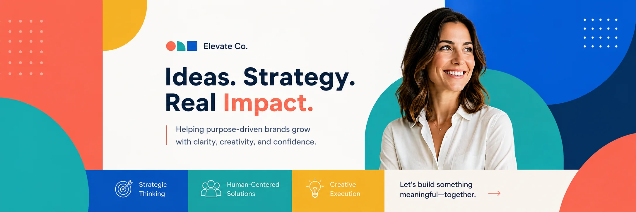 Abstract brand color layout LinkedIn cover photo example with bright modern colors