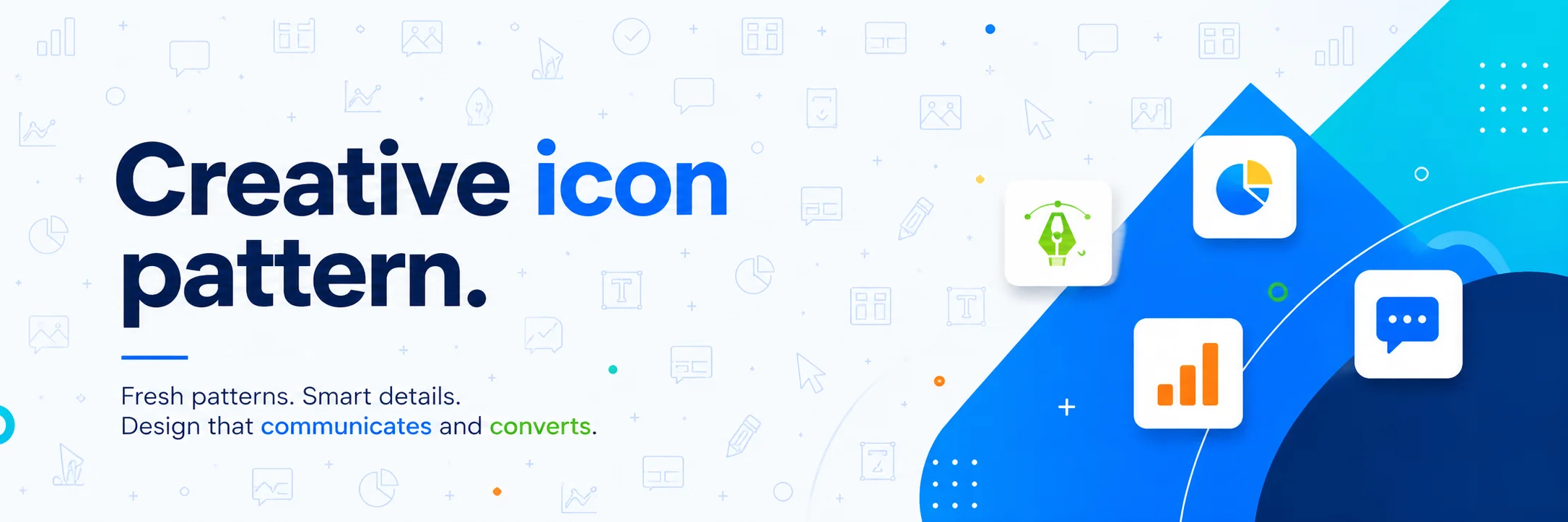 Creative icon pattern LinkedIn cover photo example with modern icons and blue accents
