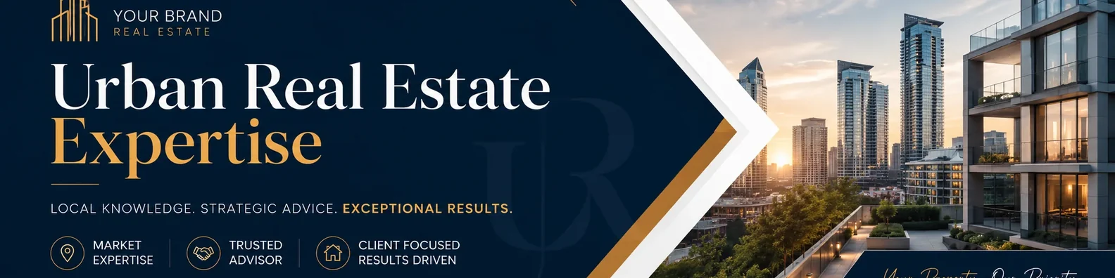 Urban LinkedIn cover photo example with real estate branding banner